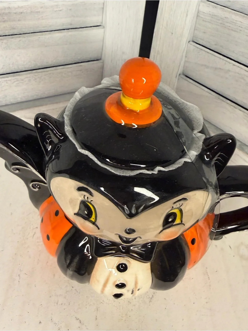 Johanna Parker Black & Orange Halloween Cat Teapot Ceramic Decorative Teapot